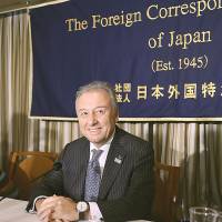 No limit: National team manager Alberto Zaccheroni speaks at the Foreign Correspondents\' Club of Japan on Monday. | AP
