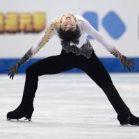 Eye on the prize: Yuzuru Hanyu performs during the men\'s free skate on Friday at the Grand Prix Final in Fukuoka. Hanyu claimed the gold medal with 293.25 points. |  AFP-JIJI