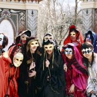 Dressed up: Masked revelers have a photo taken at the Venetian Glass Museum. | &#169; 円谷プロ, &#169; BANDAI