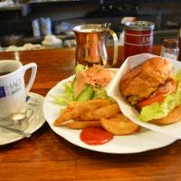 Oddball eats: The burger and coffee lunch set at eccentric cafe Hagi. | JJ O\'DONOGHUE