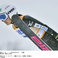 Record breaker: Sara Takanashi competes en route to victory in the World Cup event in Sapporo on Saturday. | KYODO