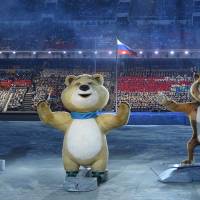 Official mascots —the Leopard, the Polar Bear and the Hare — perform Friday during the opening ceremony of the 2014 Winter Olympics. | AP