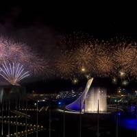 Fireworks explode over Olympic Park during the closing ceremony of the 2014 Winter Olympics. | AP