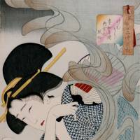 Tsukioka (Taiso) Yoshitoshi\'s \"Looks Smokey,\" from the Series \"Thirty-two Aspects of Customs and Manners\" (1888) | YOKOHAMA MUSEUM OF ART (DONATED BY MR. KATO EIICHI)