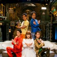 Casts of five rotate from among 17 of the company\'s actors. This one is, clockwise, Yuka Hyodo (Doll) in white: Wataru Okamura (mime), Hide (break dance), Keishi Atarashi (magic) and Shingo Sakata (juggling). | YOSHIKAZU INOUE PHOTOS