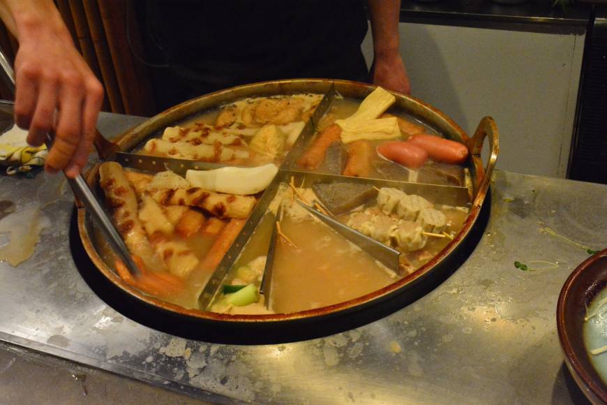 Hanakujira Winter's cauldron: The master at Hanakujira tends selections of oden, a year-round dish similar to stew that is best served with cold weather. | JJ O'DONOGHUE