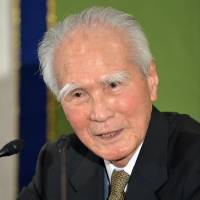 Former Prime Minister Tomiichi Murayama speaks to the press in Tokyo on Thursday. | AFP-JIJI