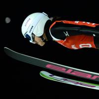 It\'s almost time: Sara Takanashi takes flight during a training session for the women\'s ski jumping competition at the Sochi Olympics on Monday. | AFP-JIJI