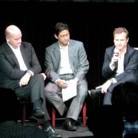 Expanding horizons: (from left), Daisuke Nakanishi, Repucom CEO Paul Smith, Hideyuki “Andy” Hata and Danny Townsend, participate in a sports marketing seminar in Tokyo during the fall of 2013. J. League seeks to widen scope in Asia