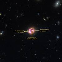 This combination image of quasar RX J1131-1231 (center) was taken via NASA\'s Chandra X-ray Observatory and the Hubble Space Telescope. | NASA