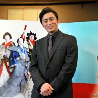 On his marks: Somegoro Ichikawa VII with posters of himself in \"Date no Juyaku.\" | YOSHIAKI MIURA