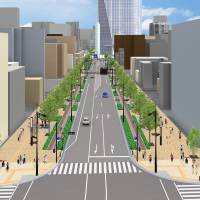 An illustration shows how the Shinbashi-Toranomon area might look after it is redeveloped. | TOKYO METROPOLITAN GOVERNMENT