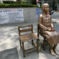 Cold comfort: A statue has been erected across from the Japanese Embassy in Seoul to honor the “comfort women” who were recruited to serve in wartime military brothels during the 1930s and ’40s. Commemorating national trauma in South Korea