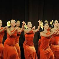 Ladies in red: Women perform a Hawaiian dance during Aloha Yokohama 2014. | COURTESY OF ALOHA YOKOHAMA