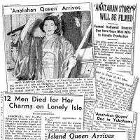 Media frenzy: Clippings from The Nippon Times (now The Japan Times) report on the strange tale of Kazuko Higa, which has recently been dramatized in Kaoru Ohno’s novel “Cage on the Sea.” A homage to the 'Queen of Anatahan'