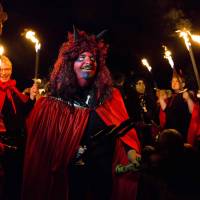 A man in a devil costume acts as the master of ceremony at a Walpurgisnacht pagan festival in the town of Stiege, in Germany\'s Harz mountain region, on Friday. | REUTERS