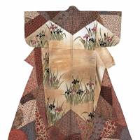 Fabric of culture: “Kosode with Iris Design and Sarasa Patchwork”
(Indian sarasa and other materials: 17th-19th century;
tailoring: Edo Period, 1603-1868). Japan's isolation didn't stop the West lending its colors