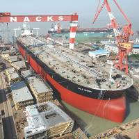The Nantong Cosco KHI Ship Engineering Co. shipyard in Dalian, China, seen in 2009. Kawasaki Heavy Industries Ltd./Bloomberg | ILLUSTRATION BY RICARDO PAES
