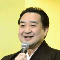 Nakamura Kanjaku speaks at a news conference in April to announce his succession to Nakamura Ganjiro IV. KYODO Kabuki actor heir to revered name