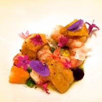 Sea urchin and warm shrimp coupled with green chli and sudachi. | ROBBIE SWINNERTON