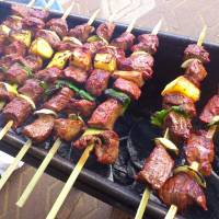 Churrasco (barbecued meat) at the Feira das Delicias Internacionais. | REBECCA MILNER
