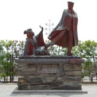 The kicker:  The statue of Kanichi giving Miya a kick in Atami, on the western edge of Shizuoka Prefecture. | COURTESY OF JOHN SPIRI
