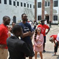 Historic location: Dzaflo Larkai (second from left), Chris Bosh (third from left) and NBA Africa representatives visit Elima Slave Castle last Saturday in Cape Coast, Ghana.  | NBA AFRICA