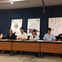 Student leader Riku Sato (third from left) speaks Friday during a news conference at the education ministry. |  MASAAKI KAMEDA