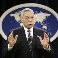 Then-Secretary of State Colin Powell speaks at a news conference in Washington at the State Department on Jan. 8, 2004. A document circulating among White House staff says a Senate report on the CIA’s interrogation and detention practices after the 9/11 attacks concludes the agency initially kept Powell and some U.S. ambassadors in the dark about its harsh techniques and secret prisons. Powell maybe not told early about CIA techniques