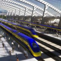 An artist\'s rendering from February 2011 for the California High-Speed Rail Authority shows an envisioned high-speed rail station in San Jose, California. | BLOOMBERG