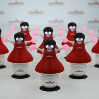 Murata Manufacturing Co.\'s cheerleader-themed robots, which balance on balls and synchronize their movements using sensor and communication technologies, are displayed at an event in Tokyo on Thursday. | REUTERS
