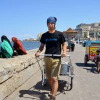 Masahito Yoshida sets out Sunday in Alexandria, Egypt, on a trek that will take him all the way to the Cape of Good Hope in South Africa. | KYODO