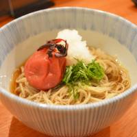 Refreshing: Cold noodles with tart plum at Soba Rojina. | J.J. O\'DONOGHUE