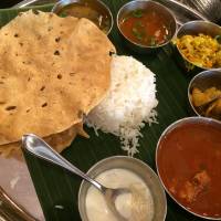 The generous lunch set at Anhdra Kitchen, served on a banana leaf. Anhdra Kitchen