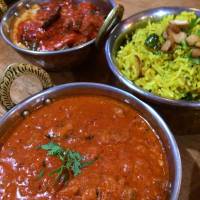 Chicken Chatinard with lemon rice and vegetable Hyderabadi at Nirvanam. | ALEX DUTSON