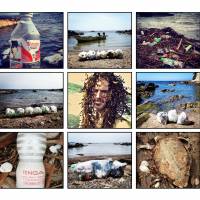 Flotsam and jetsam: Assorted stuff that Roberto De Vido (center) has found on the beach near his house. If the Japanese are so clean, why is there so much crap on my beach?