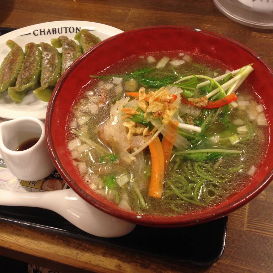 T’s TanTan Meat-free meal: Vege-ramen and gyōza dumplings at Chabuton. | ANANDA JACOBS