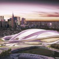 An illustration of the futuristic-looking Olympic Stadium, the main venue planned for the 2020 Tokyo Games | AP