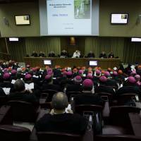 Bishops and Cardinals attend a morning session of a two-week synod on family issues at the Vatican on Monday. Catholic bishops in 'seismic' opening toward gays