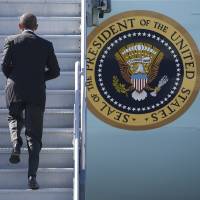 President Barack Obama boards Air Force One at San Francisco International Airport on Saturday. Obama was to meet Tuesday with military leaders from some 20 countries including Turkey and Saudi Arabia amid growing pressure on the U.S.-led coalition to do more to halt the advance of militants from the Islamic State group. | AP
