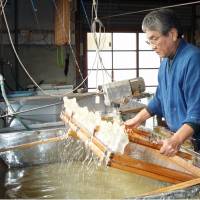 A craftsman in Shimane Prefecture makes Sekishubanshi \"washi\" paper. | SEKISHUWASHI KAIKAN/KYODO