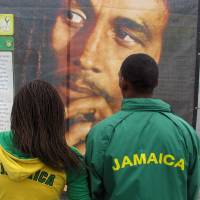 A display honors reggae icon Bob Marley in Kingston. | AP