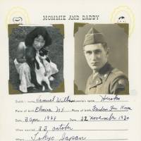 Trans-Pacific partnership: A page titled \"Mommie and Daddy\" from a baby book Hiroko Tolbert made for her daughter, Kathryn, one of the filmmakers working on the \"Fall Seven Times, Get Up Eight: The Japanese War Brides\" project. | COURTESY OF KATHRYN TOLBERT