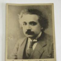 A postcard with a photograph of Albert Einstein, signed by Einstein himself when he visited Japan, has been found in a museum in Shiga Prefecture. | KYODO