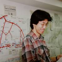 Taro Tamura, then 23, is shown working at a disaster information center for foreign residents he established after the Great Hanshin Earthquake struck in 1995.  | TARO TAMURA