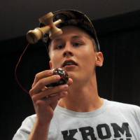 Krom Kendama’s Thorkild May performs during the same competition. | SATOKO KAWASAKI
