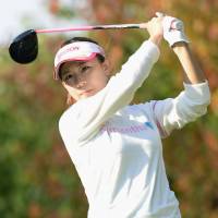 In contention: Kotono Kozuma hits a tee shot during the first round of the Mizuno Classic on Friday at Kintetsu Kashikojima Country Club. Kozuma shot a 3-under 69 and is tied for fourth place. Pressel takes one-stroke lead at Mizuno Classic