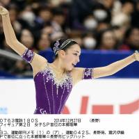 Like a ballerina: Rika Hongo dazzles the crowd during the women\'s short program at the All-Japan Championships on Saturday in Nagano. Hongo sits in first place with 66.70 points. | KYODO