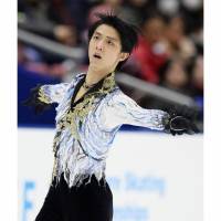 Championship dynasty: Yuzuru Hanyu performs his free skate on Saturday at the All-Japan Championships in Nagano. Hanyu earned his third consecutive national title with 286.86 points. | KYODO
