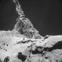 An Oct. 28 image from a camera on the ESA\'s Philae lander shows the boulder-strewn surface of Comet 67P/Churyumov-Gerasimenko from a distance of approximately 10 km. | AP